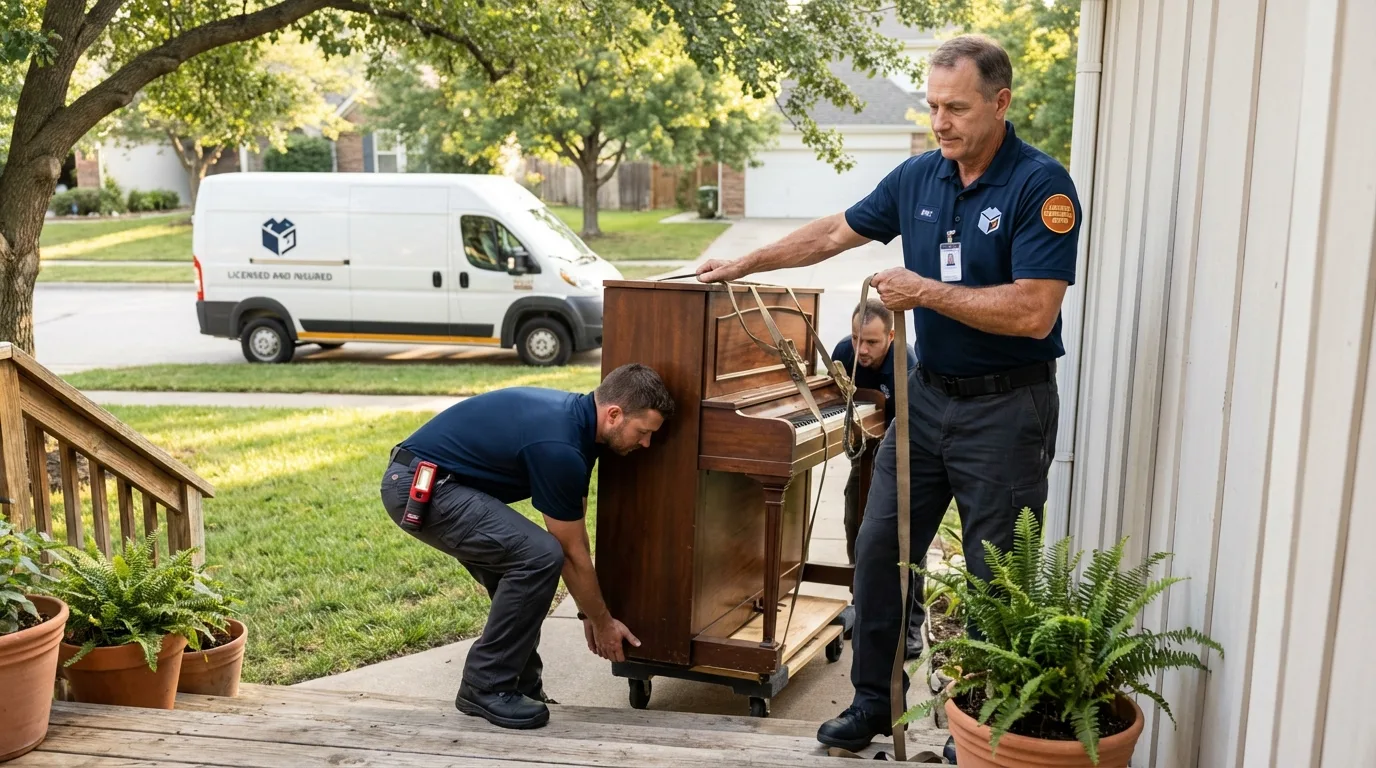 Licensed piano movers securing grand piano in Lawai, HI